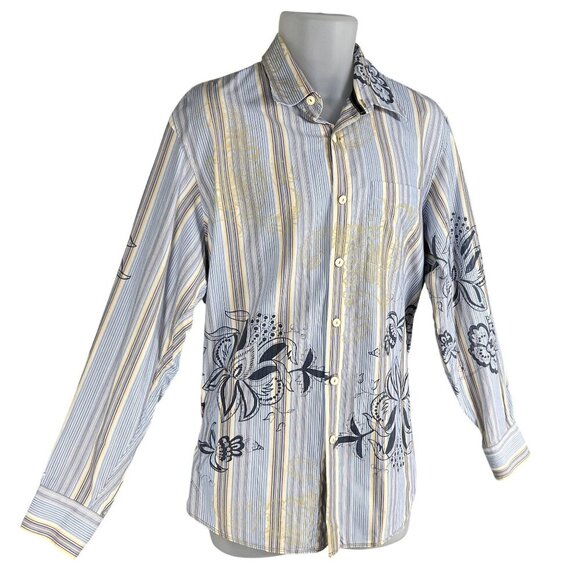 Tommy Bahama Mens L Indigo Palms Striped Front Back Graphic Button Up Shirt - Picture 6 of 15
